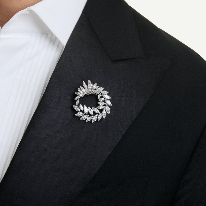 swarovski بروش mesmera، قطع ماركيز، لون أبيض، طلاء روديوم