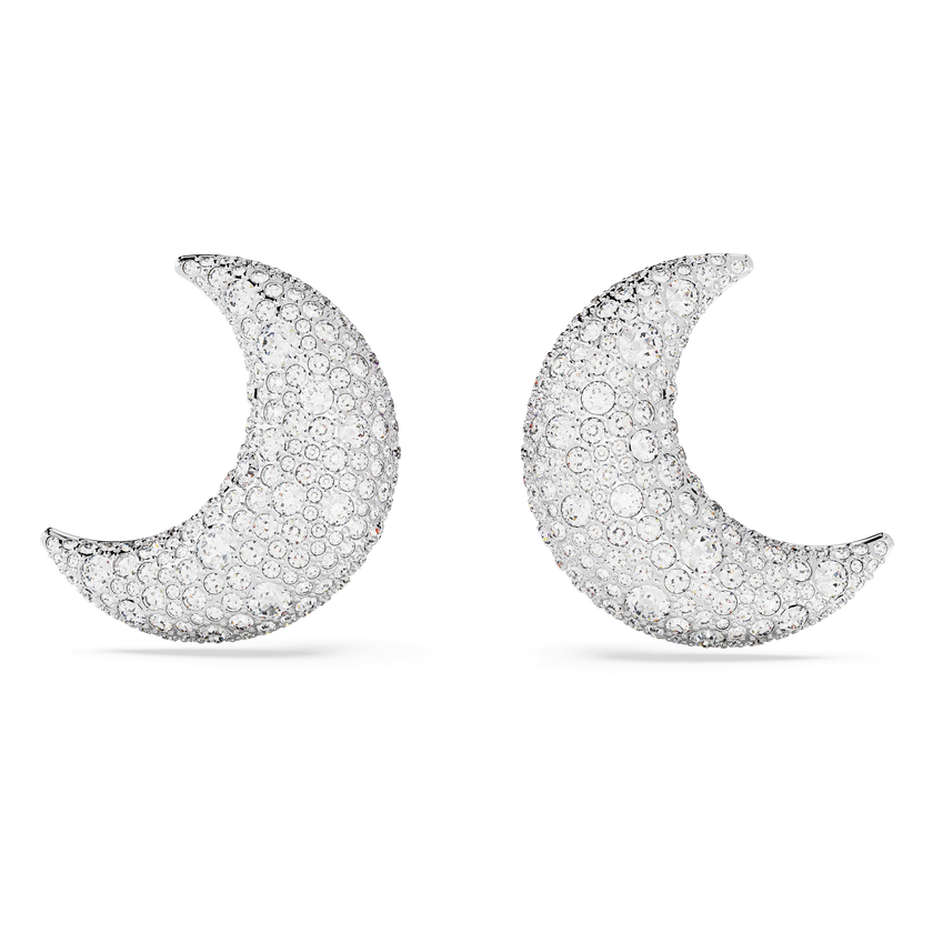 swarovski أقراط بمشبك sublima، على شكل هلال، لون أبيض، طلاء روديوم