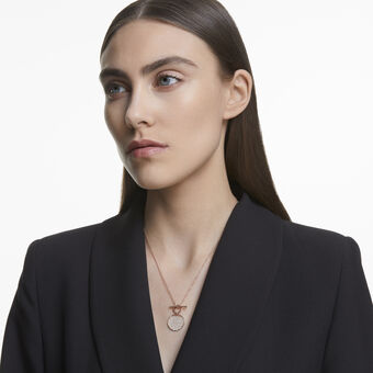 swarovski عقد ginger بقفل على شكل حرف t، لون أبيض، طلاء ذهبي وردي