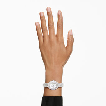 swarovski ساعة matrix octagon، قطع باغيت، سوار معدني، لون فضي، ستانلس ستيل