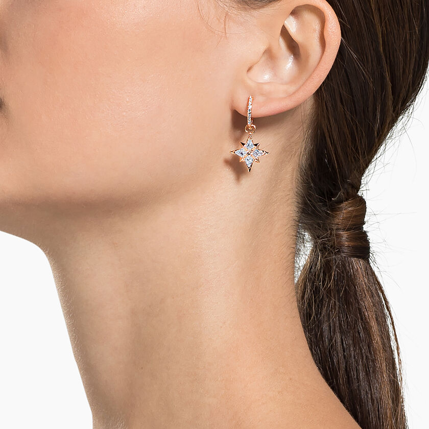أقراط swarovski symbolic على شكل نجمة للأذن المثقوبة، لون أبيض، طلاء ذهبي وردي