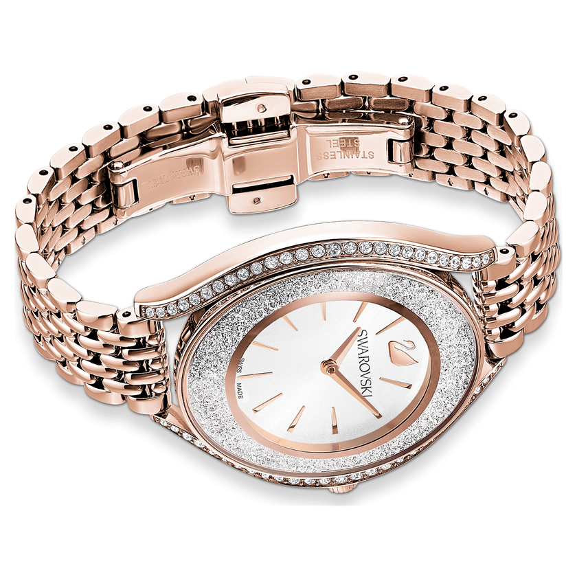 swarovski ساعة crystalline aura، صناعة سويسرية، سوار معدني، لون ذهب ورجي، لمسة نهائية بلون ذهبي وردي