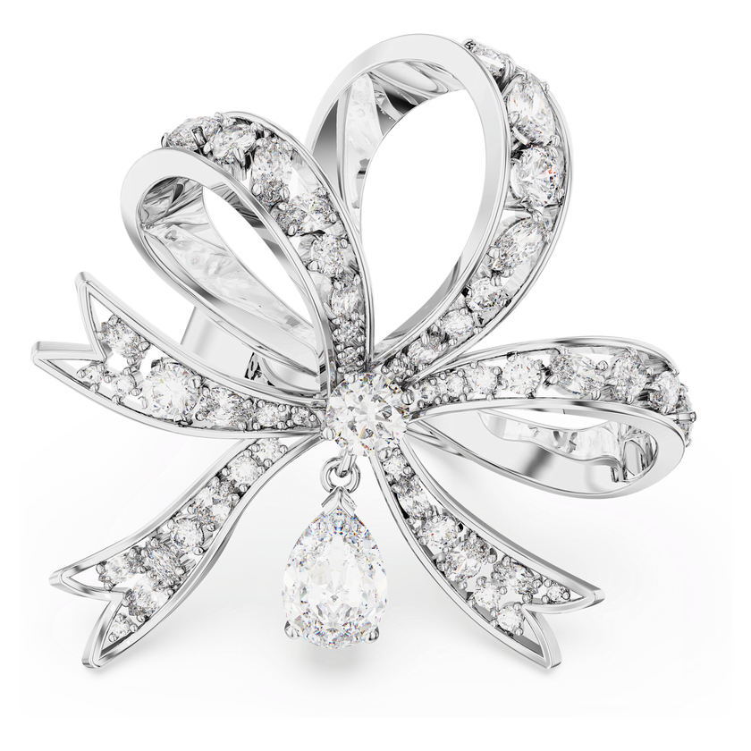 swarovski خاتم volta كوكتيل، على شكل أنشوطة، حجم كبير، لون أبيض، طلاء روديوم