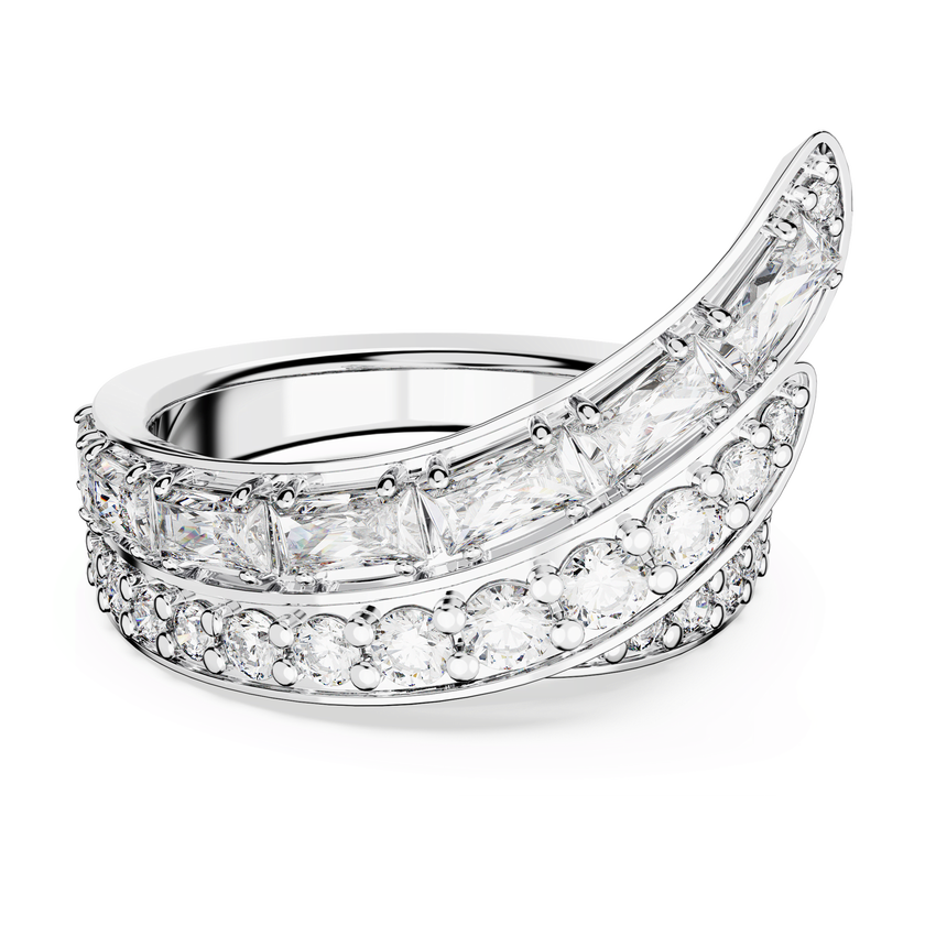 swarovski خاتم كوكتيل hyperbola، زركونيا محايدة الكربون، قطع متنوع، إطار مزدوج، لون أبيض، طلاء روديوم