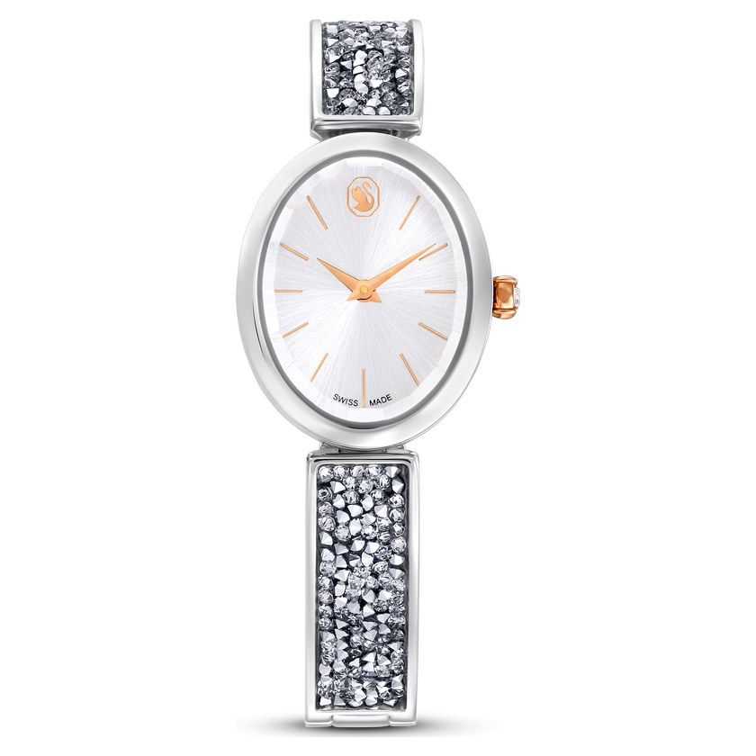 swarovski ساعة crystal rock oval، صناعة سويسرية، سوار معدني، لون أبيض، ستانلس ستيل