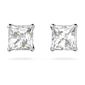 swarovski أقراط دبوسية stilla attract، قطع مربع، لون أبيض، طلاء روديوم