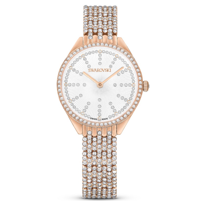 swarovski ساعة attract، صناعة سويسرية، سوار معدني، لون ذهبي وردي، لمسة نهائية باللون الذهبي الوردي