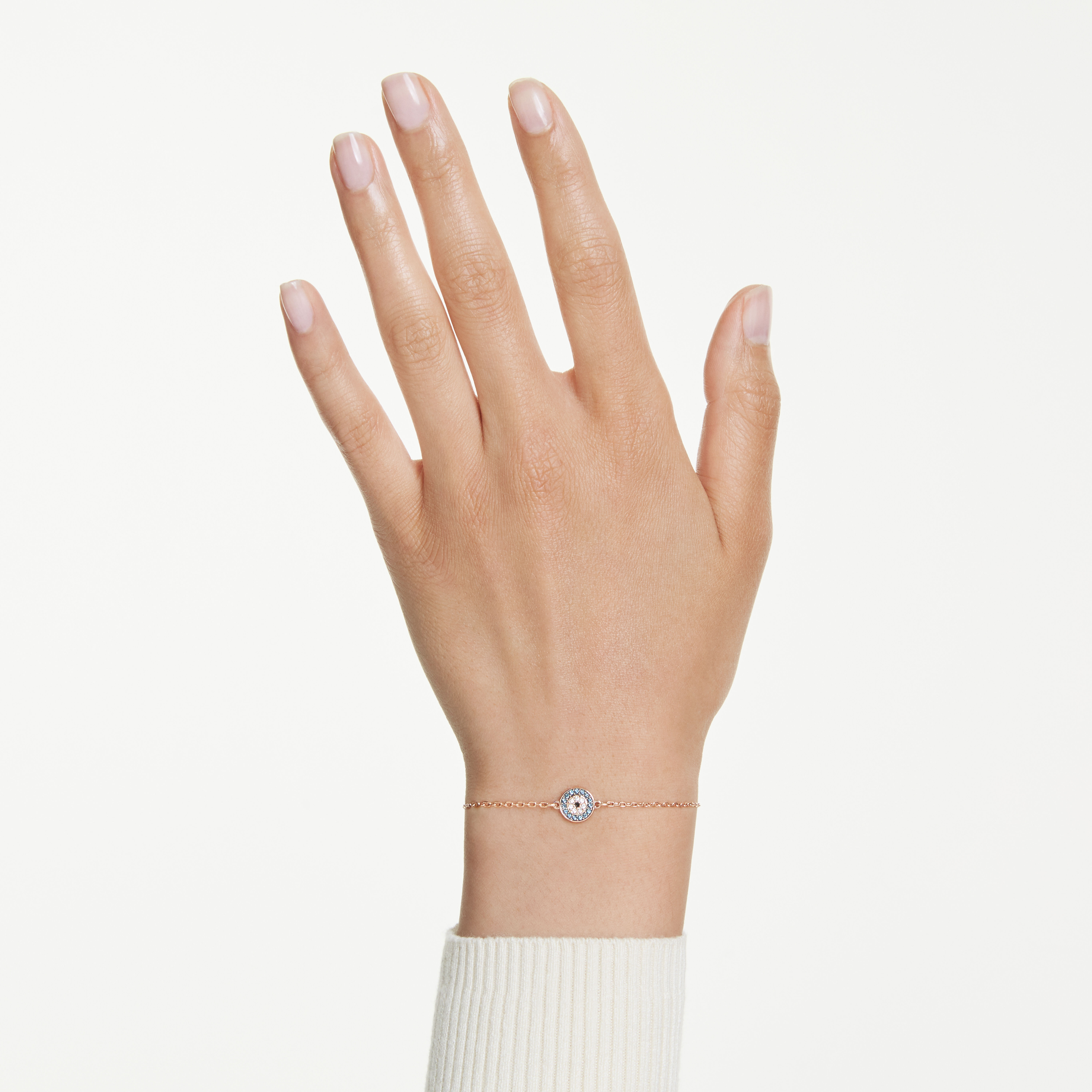 swarovski سوار luckily، أحجار كريستال صغيرة متراصة، شكل عين، لون أزرق، طلاء باللون الذهبي الوردي