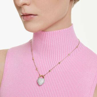 swarovski قلادة idyllia، قطع متنوع، شكل قلب، أبيض، طلاء باللون الذهبي