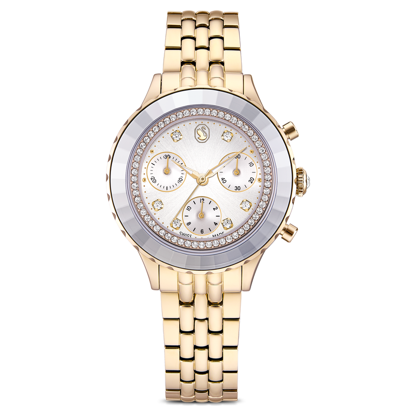 swarovski ساعة octea chrono، صناعة سويسرية، سوار معدني، لون ذهبي، لمسة نهائية بلون شامبين ذهبي