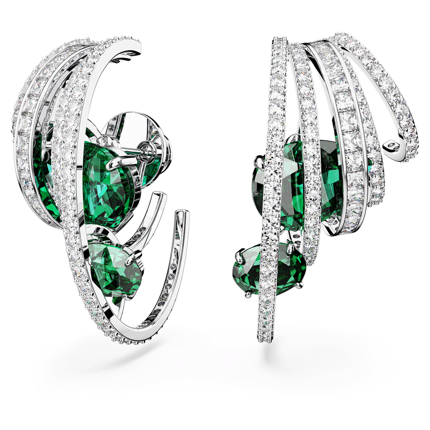 swarovski حلية للأذن hyperbola، زركونيا محايدة الكربون، قطع متنوع، لون أخضر، طلاء روديوم