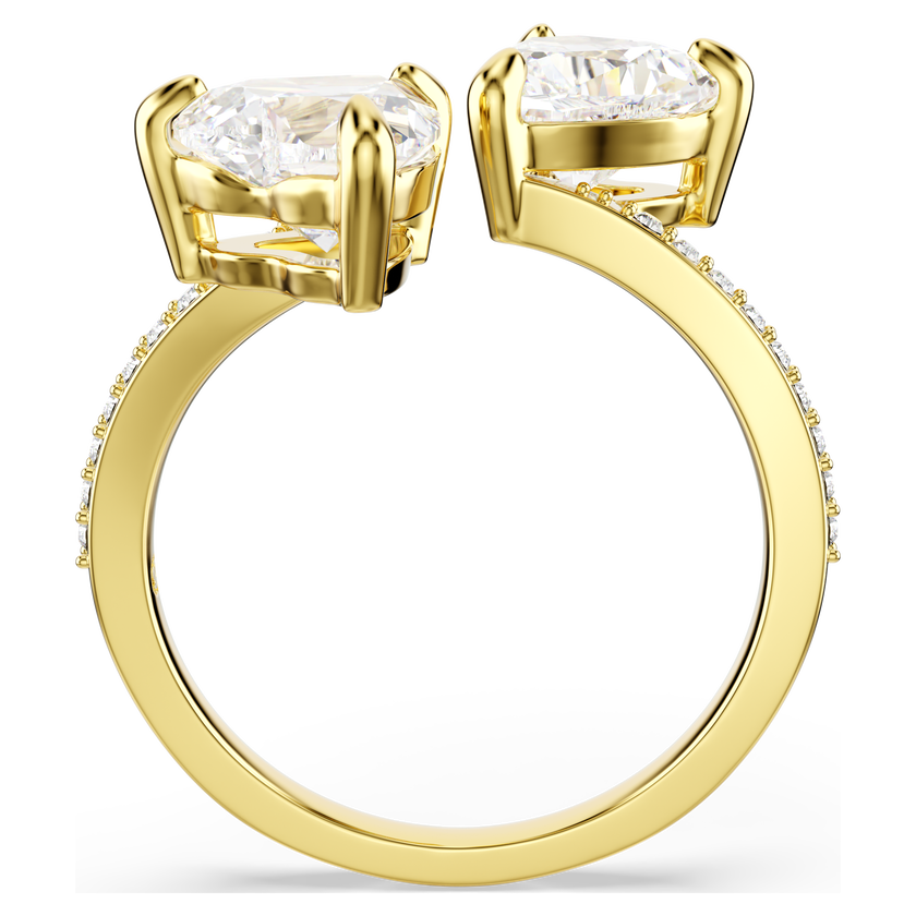swarovski خاتم مفتوح mesmera attract، قطع على شكل قلب، صف من أحجار الكريستال الصغيرة المتراصة، شكل قلب، لون أبيض، طلاء باللون الذهبي