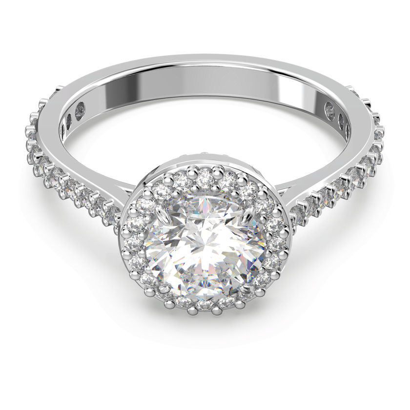 swarovski خاتم كوكتيل una angelic، قطع مستدير، كريستالات متراصة، لون أبيض، طلاء روديوم
