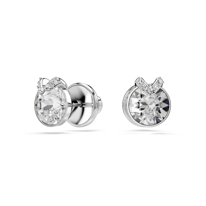 swarovski أقراط دبوسية bella على شكل حرف v، قطع مُستدير، ترصيع بافيه، لون أبيض، طلاء روديوم
