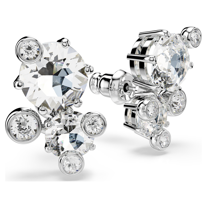 swarovski أقراط دبوسية constella، قطع مستدير، لون أبيض، طلاء روديوم