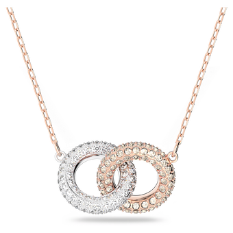 swarovski عقد dextera ، دوائر متشابكة، لون أبيض،  طلاء ذهبي وردي