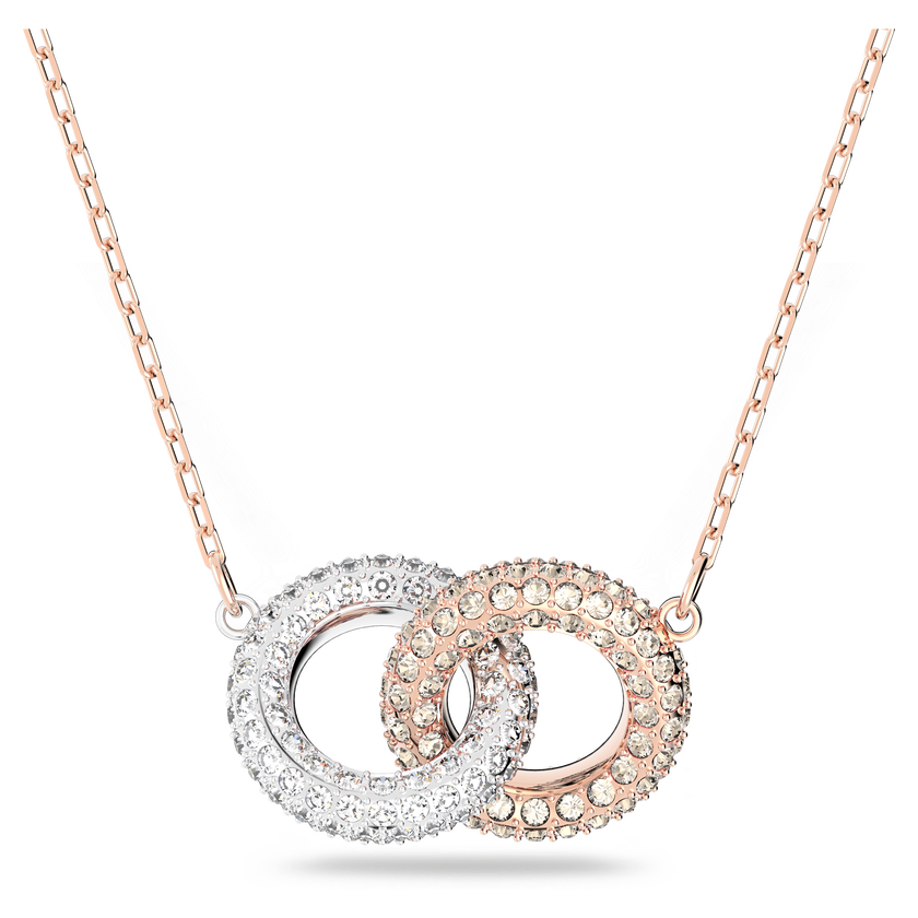 swarovski عقد dextera ، دوائر متشابكة، لون أبيض،  طلاء ذهبي وردي