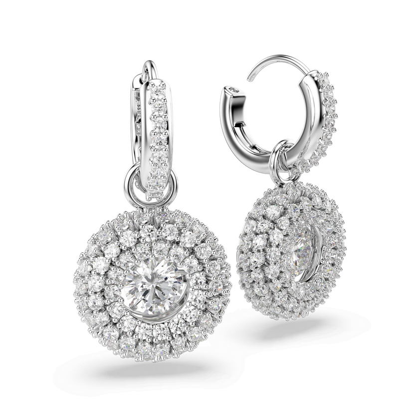 swarovski أقراط متدلية sublima، قطع مستدير، لون أبيض، طلاء روديوم