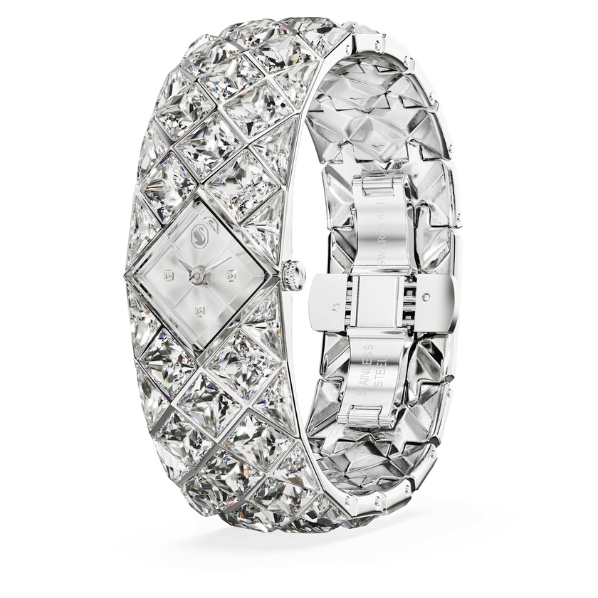 swarovski ساعة curiosa bangle، صناعة سويسرية، سوار كريستال، لون فضي، ستانلس ستيل