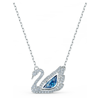 swarovski عقد swan، شكل بجعة راقصة، لون أزرق، طلاء روديوم