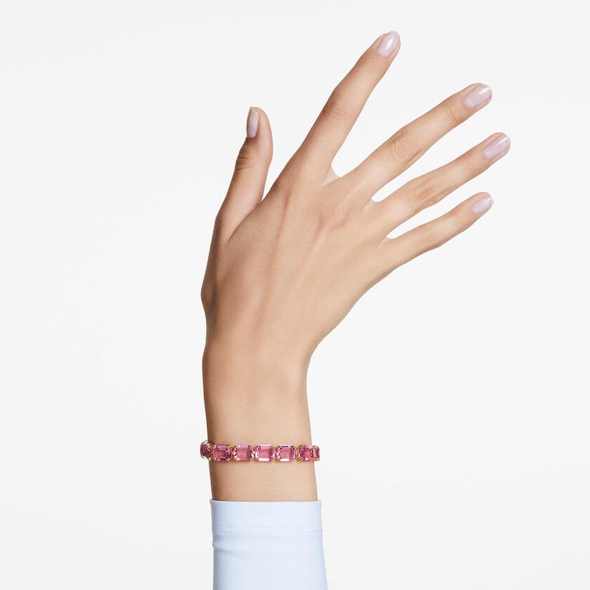 swarovski سوار millenia، قطع مثمن، لون متدرج، لون وردي، طلاء بلون ذهبي