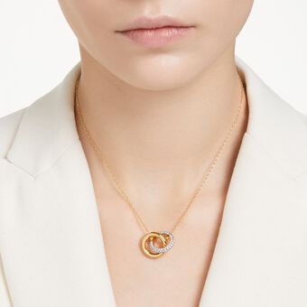 swarovski قلادة dextera، حلقات متداخلة، لون أبيض، طلاء بلون ذهبي