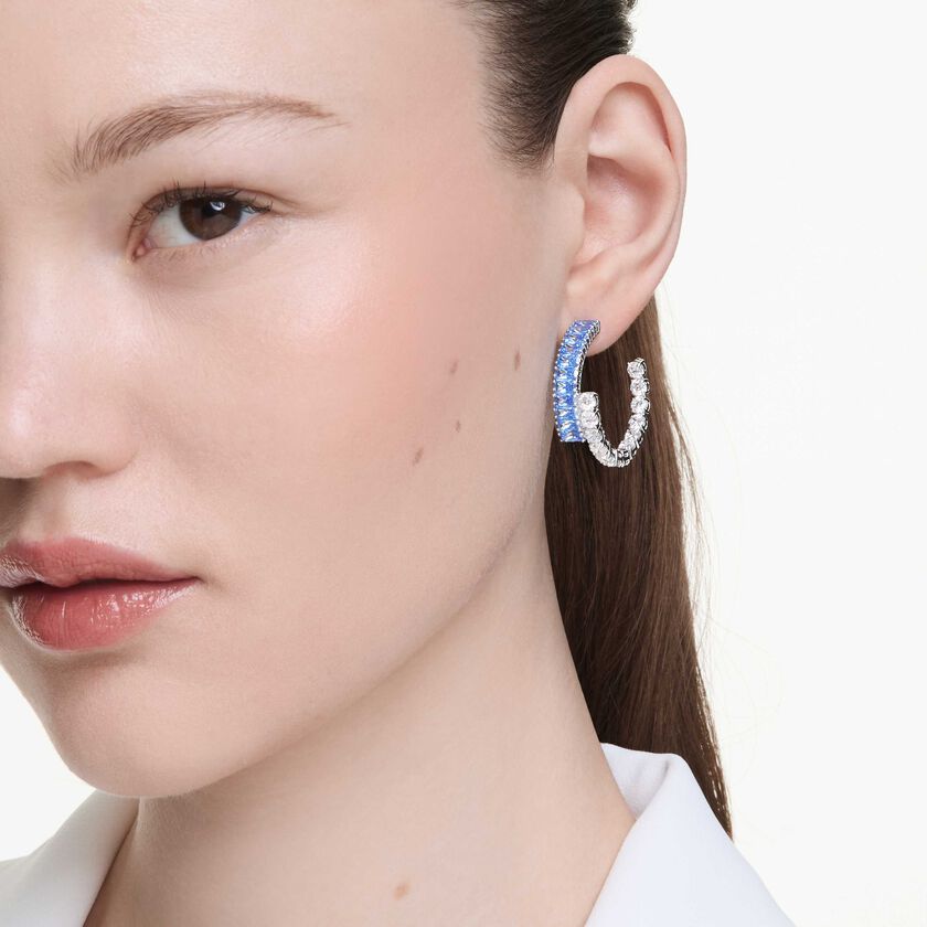 swarovski أقراط حلقية matrix، قطع متنوع، لون أزرق، طلاء روديوم