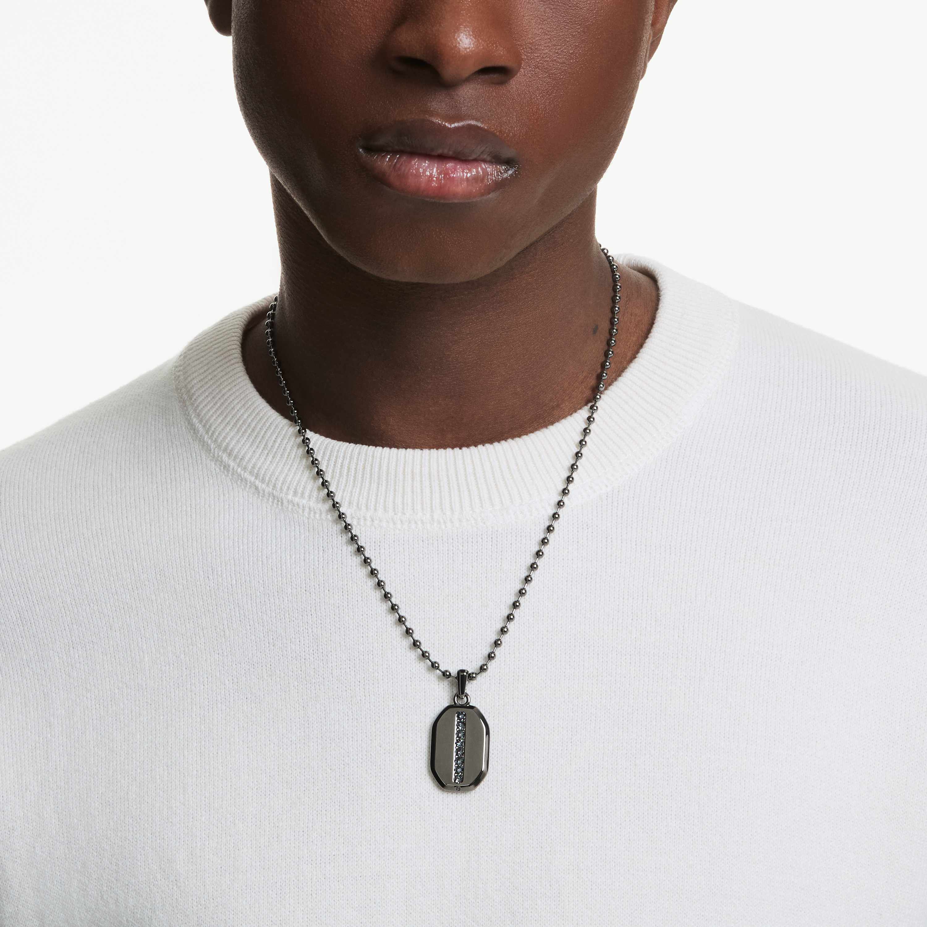 swarovski قلادة dextera octagon، شكل مثمن، قطع مستدير، لون أسود، طلاء روثينيوم