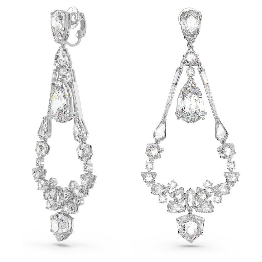 swarovski أقراط بمشبك mesmera، قطع متنوع، على شكل ثريا، طويلة، لون أبيض، طلاء روديوم
