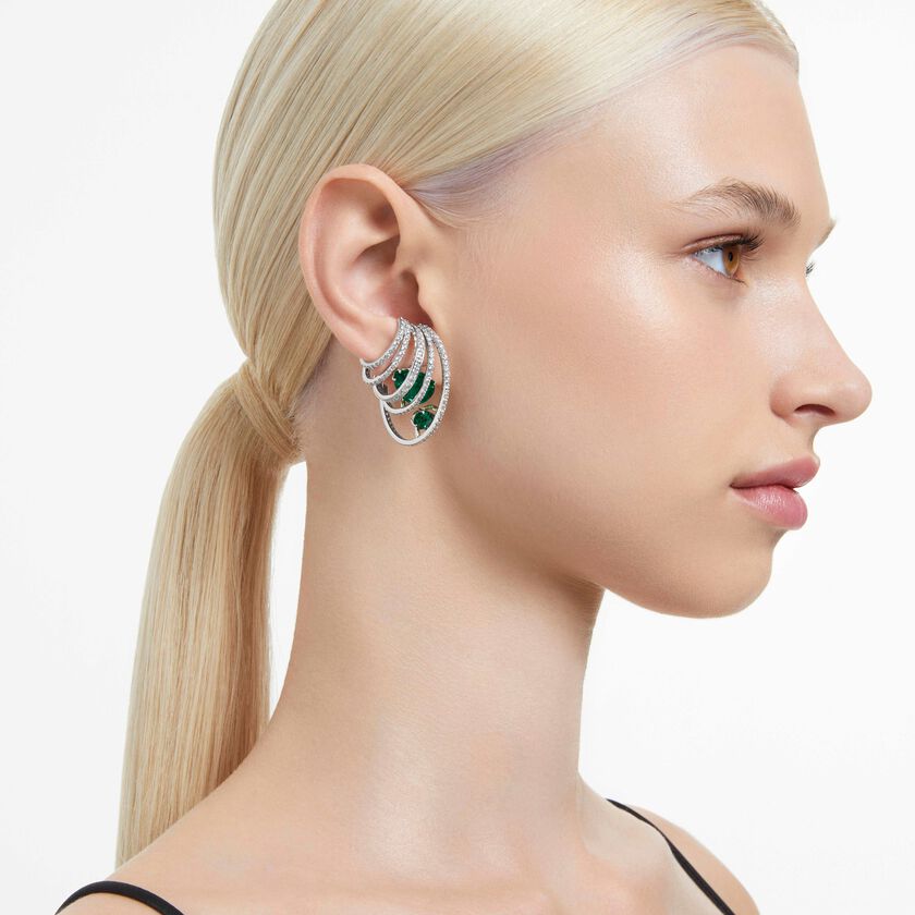 swarovski حلية للأذن hyperbola، زركونيا محايدة الكربون، قطع متنوع، لون أخضر، طلاء روديوم