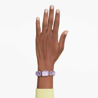 swarovski ساعة، سوار قطع مُثَمَّن، لون أرجواني، لمسة نهائية بلون ذهبي شامبين